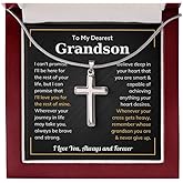 LEONADORA Crosss Grandson Necklace From Meme, Grandson Gifts From Grandma, Grandpa, Papa, Nana, Graduation Gifts From Grandmother Grandfather, Chains For Men