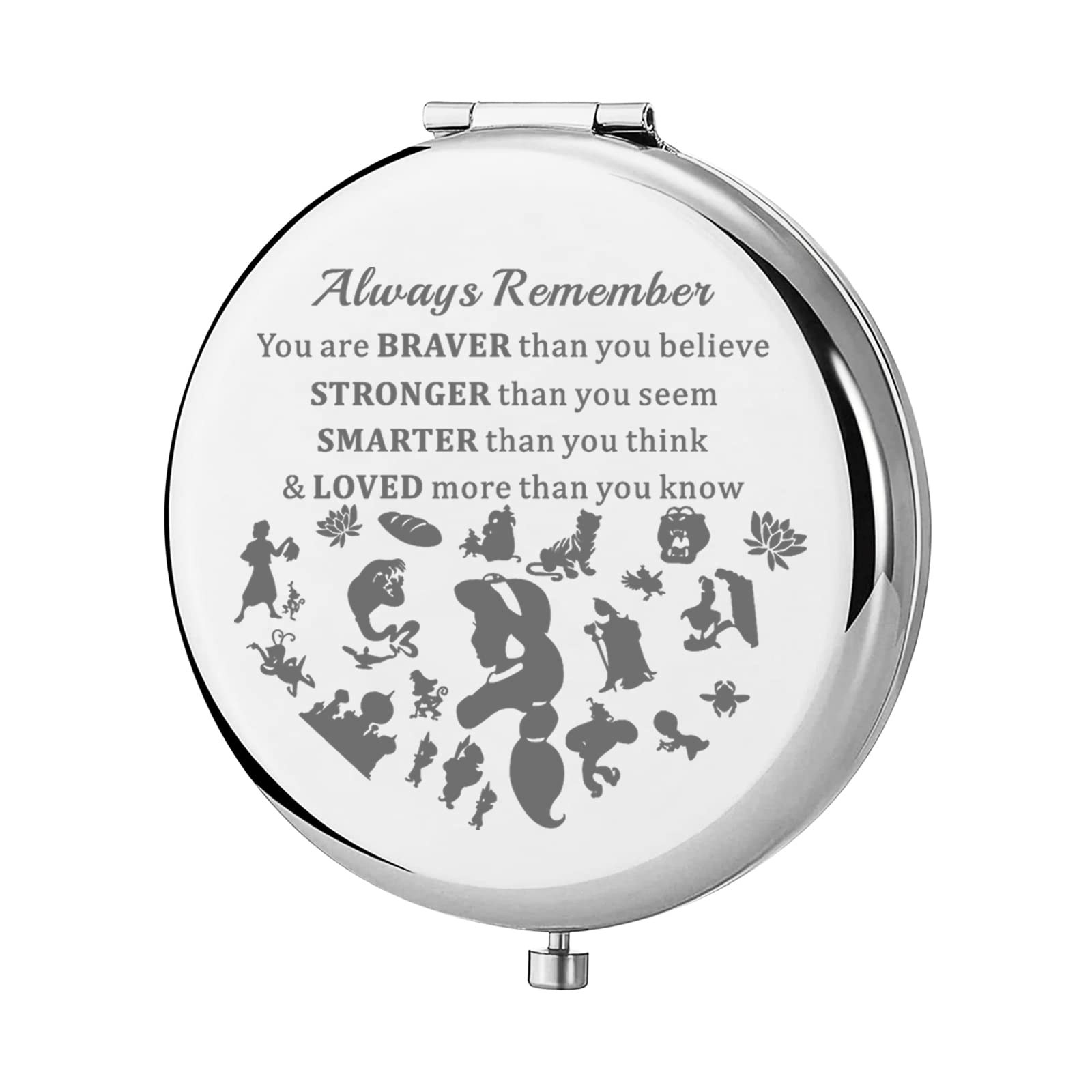 KEYCHIN Jasmine Princess Pocket Mirror Jasmine and Aladdin Fan Gift Remember You are Braver Stronger Smarter Than You Think Compact Mirror (Jasmin-S)