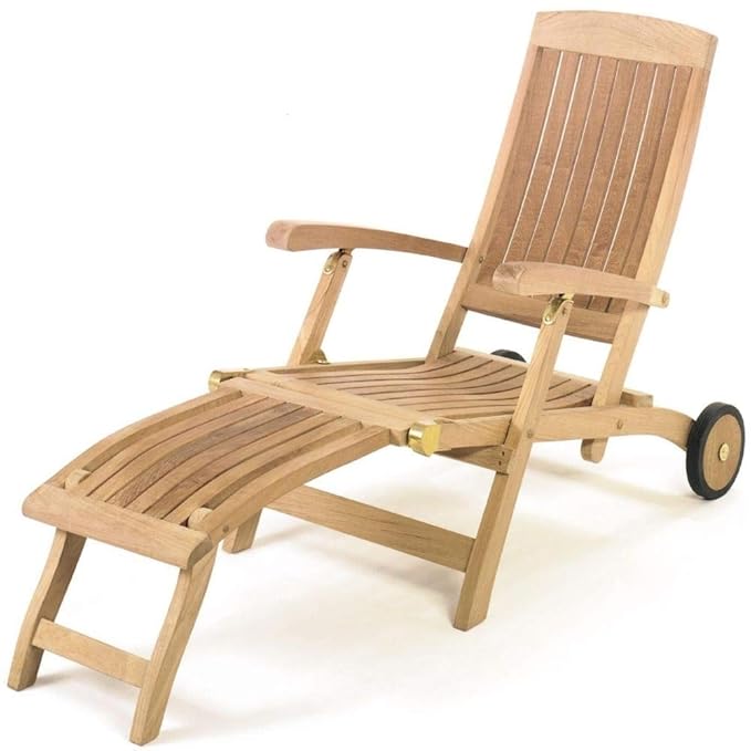 TL8007: TEAK LIEGESTUHL DECKCHAIR 'SAN FRANCISCO' MIT RÄDERN