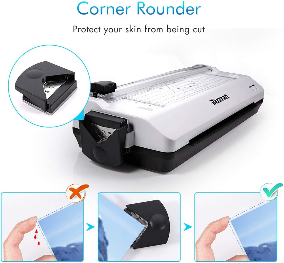 4 in 1 Blusmart OL288 Laminator, A4, Rotary Trimmer/Corner Rounder/10 Laminating Pouches, White : Office Products