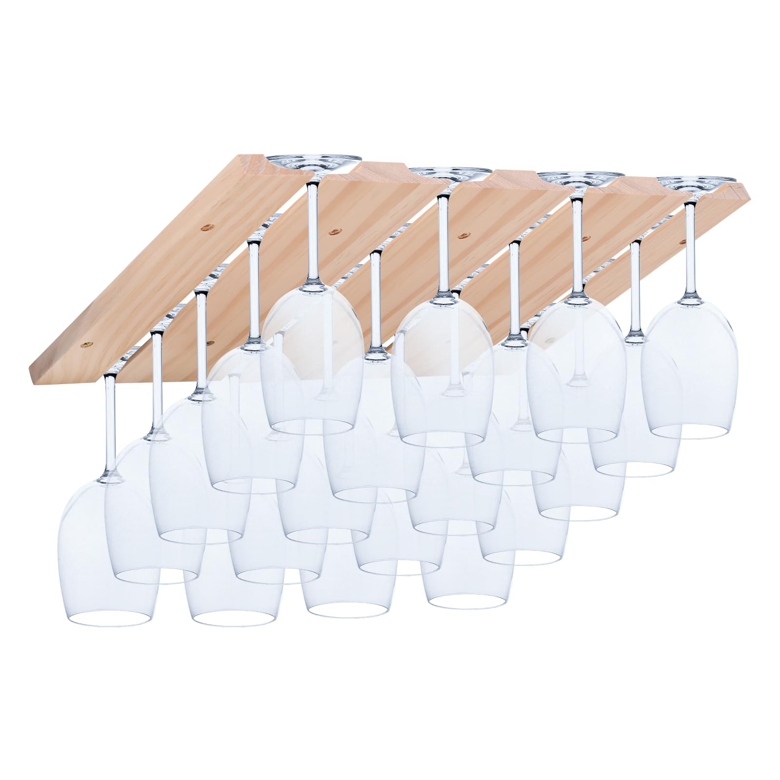Photo 1 of YJTREMFYX 4-section adjustable wooden wine cup holder, wine utensil hanger, glass cup, bar storage rack installed under cabinets or countertops -12 wine cup storage cabinets (natural color)
