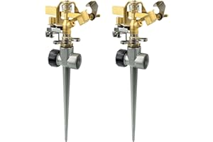 Hourleey 2 Pack Impact Lawn Sprinklers for Yard, Heavy Duty Water Sprinkler Head with Aluminum Alloy Spike Base, Adjustable Pulsating Sprinkler for Large Area Lawn Patio Garden