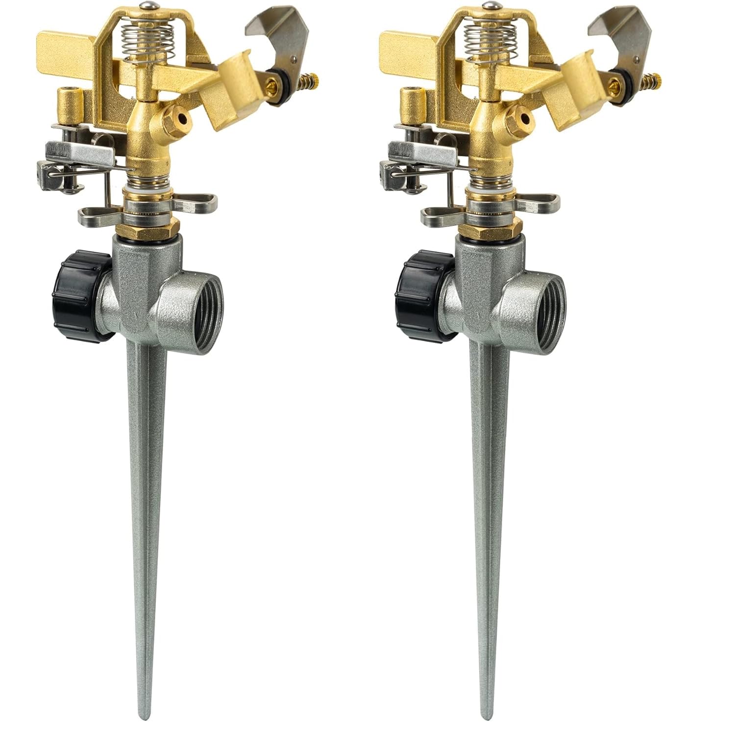 Photo 1 of Hourleey 2 Pack Impact Lawn Sprinklers for Yard, Heavy Duty Water Sprinkler Head with Aluminum Alloy Spike Base, Adjustable Pulsating Sprinkler for Large Area Lawn Patio Garden