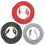 3PK 6FT Braided Lightning 8-Pin Sync & Charge Cable for iPhone 6S/6 -Red Blk Wte