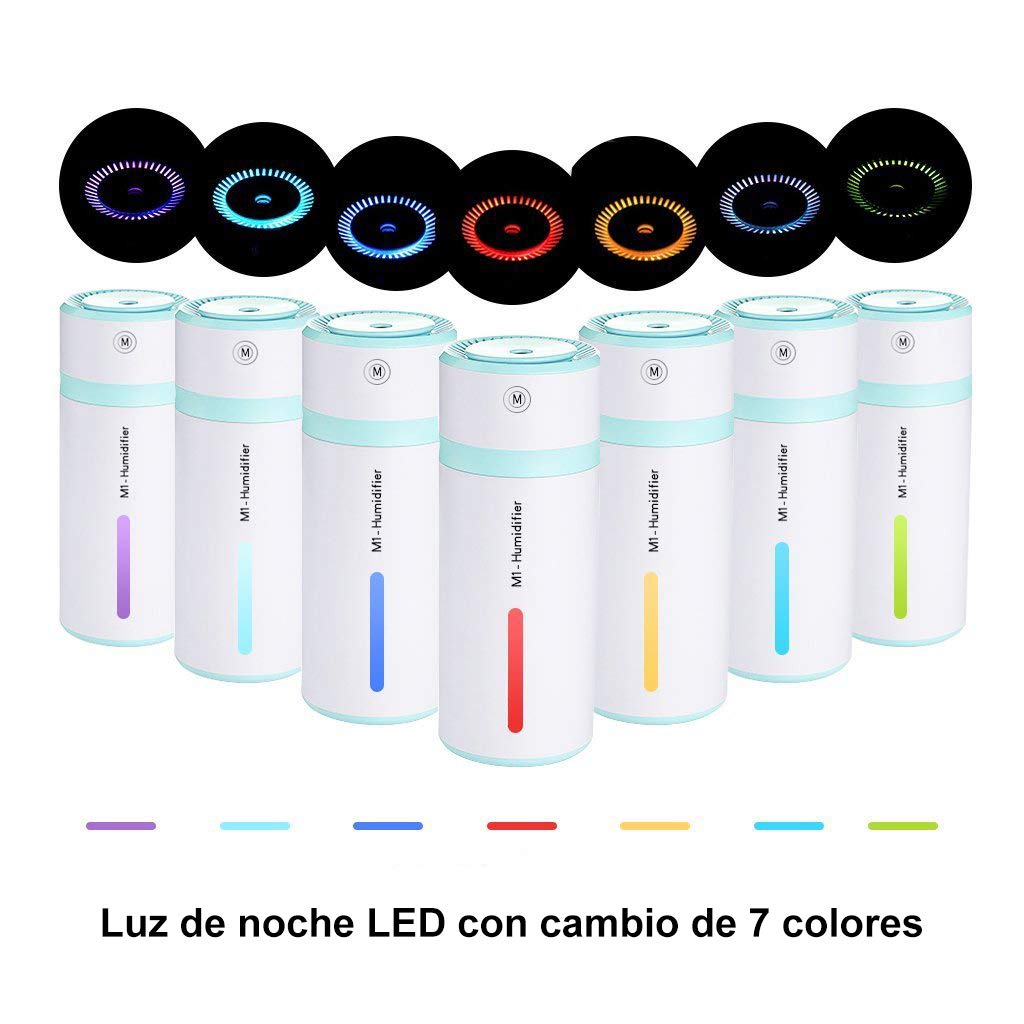 Humidificador de Vapor 240ml, Ultrasónico Mini Humidificador aire USB Vaporizador Mini automóvil humidificador portátil, apagado automático, con luz de led para el Dormitorio Oficina de Viaje