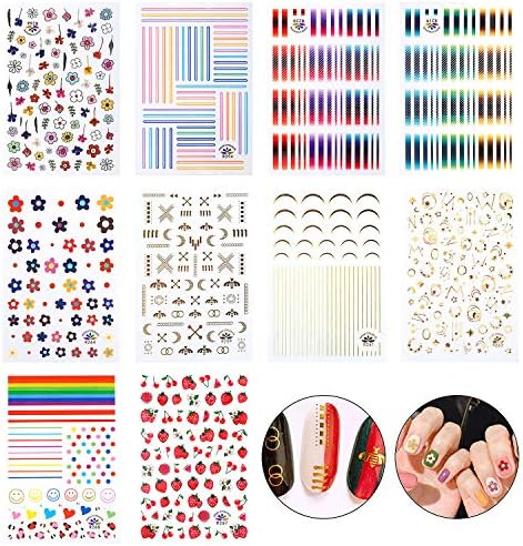 Comius 10 Pcs DIY Self-adhesive Nail Stickers, 3D Nail Art Stickers Decals Nails Accessories for Girls (A)