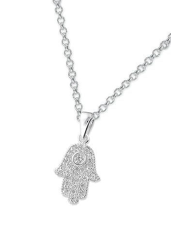 Laimons Damen-Anhänger Hand der Fatima glanz mit Zirkonia weiß und Kette 45cm Sterling Silber 925