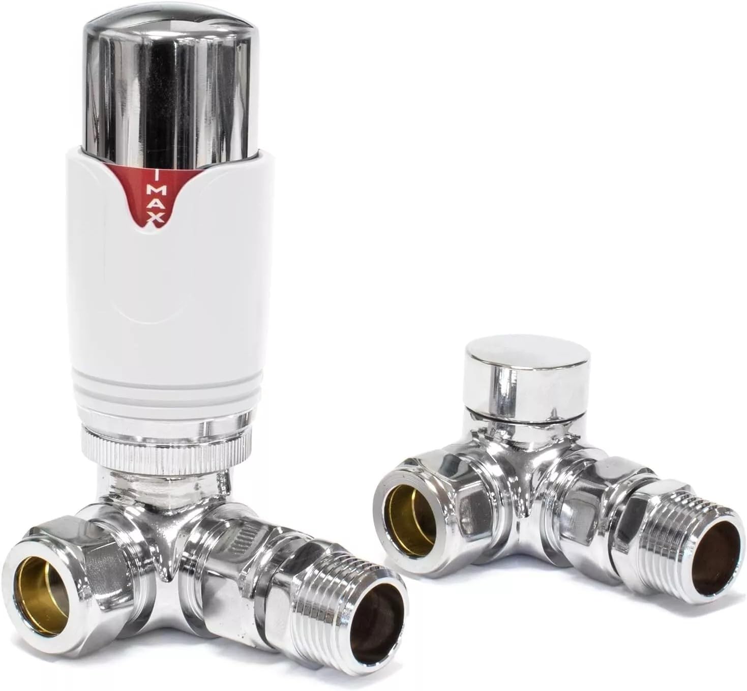 Team Controls Designer Corner Thermostatic Radiator Valve & Towel Rail valves TRV with Lockshield Chrome White 15mm x 1/2"