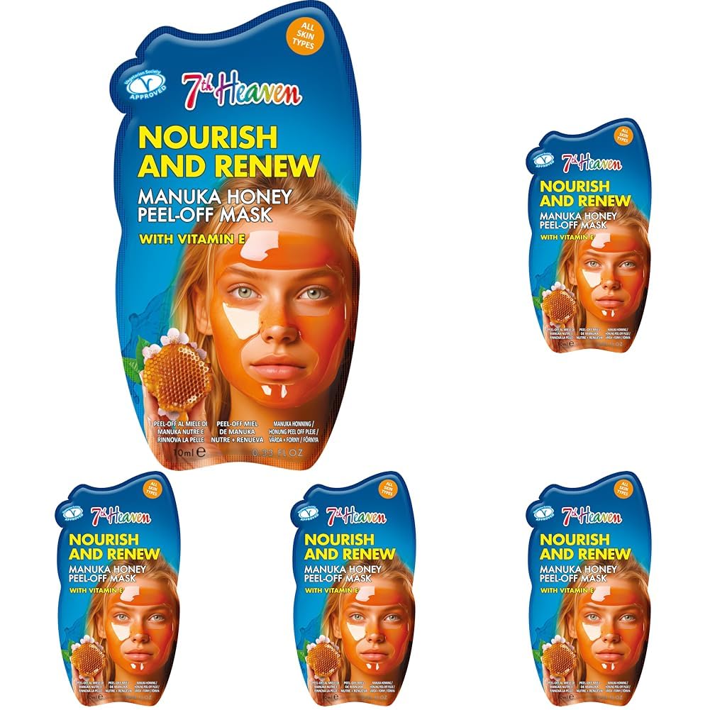 7th Heaven Manuka Honey Peel Off Face Mask with Vitamin E - Nourish and Renew - All Skin Types (Pack of 5)