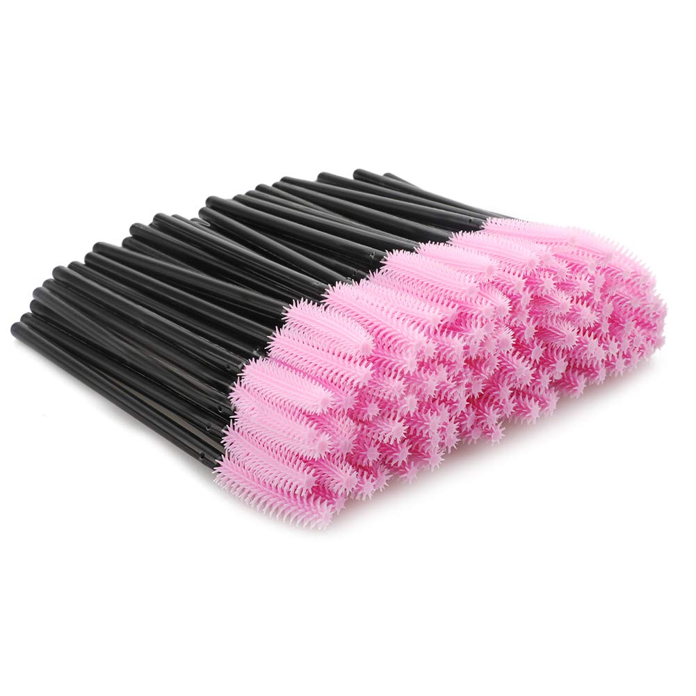 G2PLUS Black and Pink Silicone Eyelash Brushes, 100 PCS Disposable Silicone Mascara Wands, Eyelash Spoolies for Eye Lash Extensions