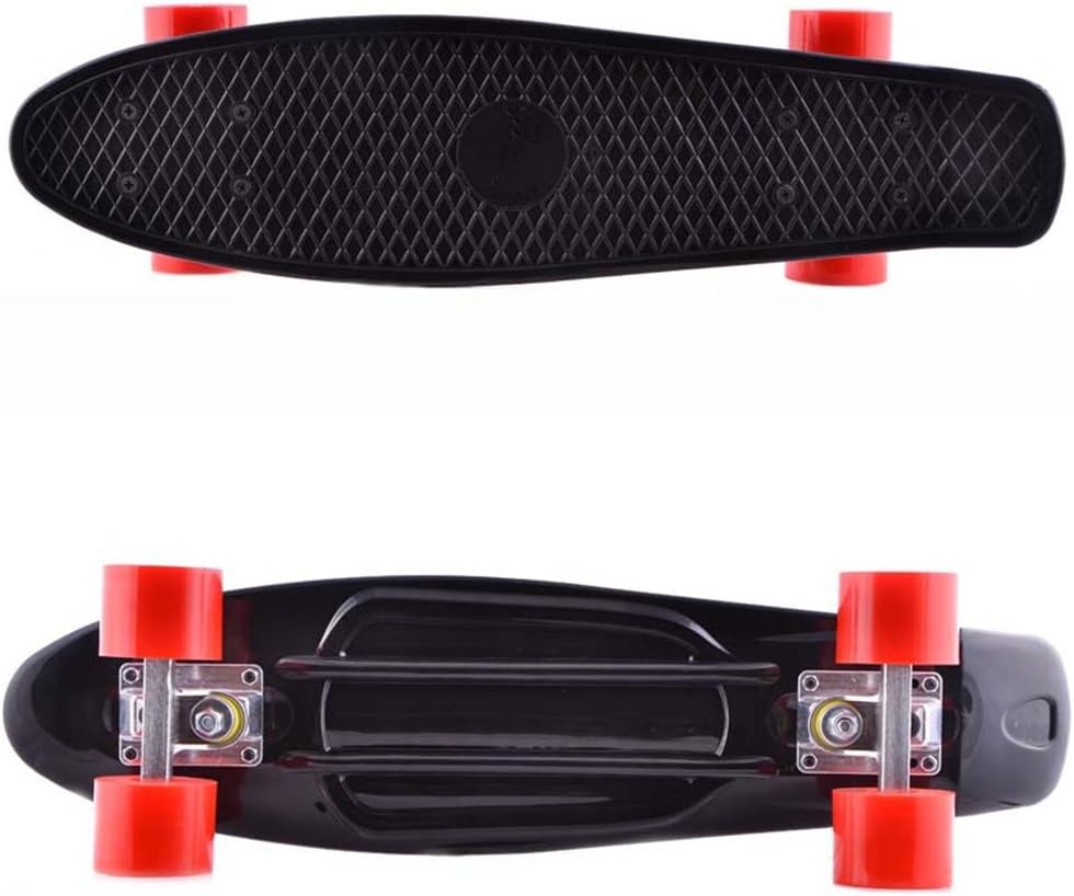 Pavel Mini Complete Skateboard Plastic Cruiser Standard Skate Board 22 Inches (Red Wheels, Black Deck)