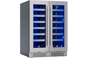 Zephyr Presrv 24" Wine Fridge Dual Zone Under Counter - Countertop Mini Wine Cooler Cellars Small Cabinet Wine Refrigerator Home Bar Chiller Freestanding with French Glass Door, 21 Bottles 750ml
