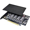 KONYEAD pcie4.0 x16 to m.2 m-Key nvme x 4 ssd Expansion Card with Heatsink，Supports 4 NVMe M.2 2280 up to 256Gbps，M2 Adapter 