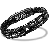 INFUPNET Initial Bracelet For Men With Adjustable Buckle Gifts For Him | Mens Initial Bracelet,Stainless Steel Adjustable Clasp &amp; Soft Leather,Engraved Initial Letter Mens Bracelet Gifts For Men