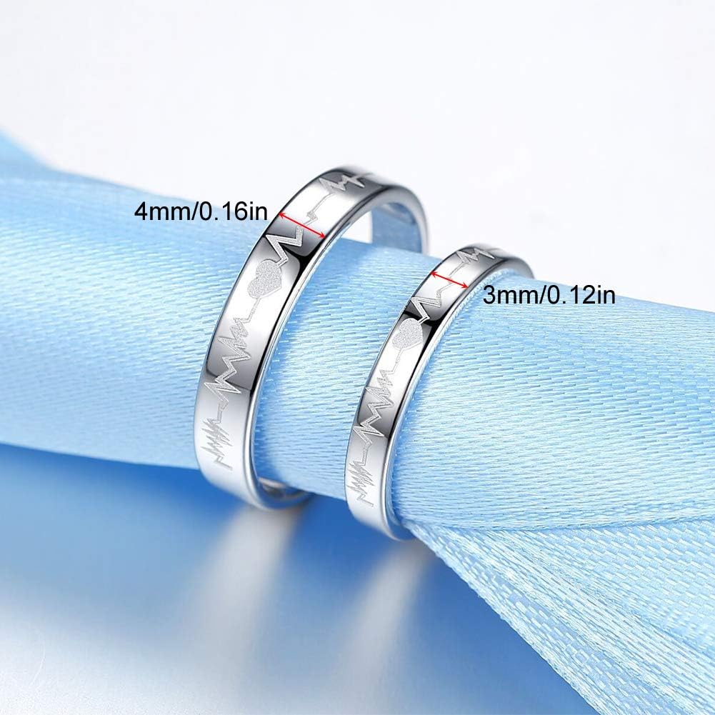 EQLEF Heartbeat Ring, 1 set Electrocardiogram Promise Rings Couples Open Adjusted Ring for Wedding Bands Engagement Rings - Image 5