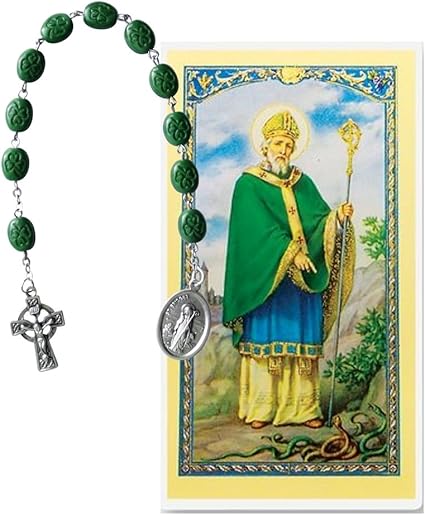 Amazon Com Saint Patrick Saint Brigid Irish Chaplet Green Glass Beads And A Blessed Prayer Card Free Celtic Cross Iron On Health Personal Care