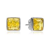 Light Amber Sterling Silver Square Stud Earrings