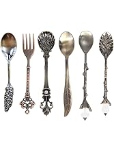 Dessert Spoons,Coffee SpoonTeaspoon,Awakingdemi Vintage Royal Style Metal Carved Fruit Dessert Spoons for Kitchen Dining Bar,6pccs/set