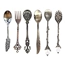 Dessert Spoons,Coffee SpoonTeaspoon,Awakingdemi Vintage Royal Style Metal Carved Fruit Dessert Spoons for Kitchen Dining Bar,6pccs/set