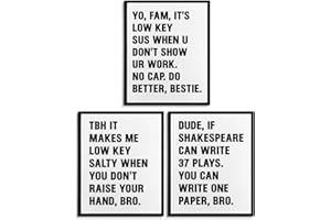 WEZADUK Funny Classroom Wall Decor Posters, Middle School High School Classroom Must Haves, Class Wall Art Prints for English Math Teacher Gifts, 8x10 Inches Set of 3 Unframed