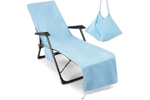 VOCOOL Chaise Lounge Pool Chair Cover Beach Towel Fitted Elastic Pocket Won't Slide (Sky Blue)