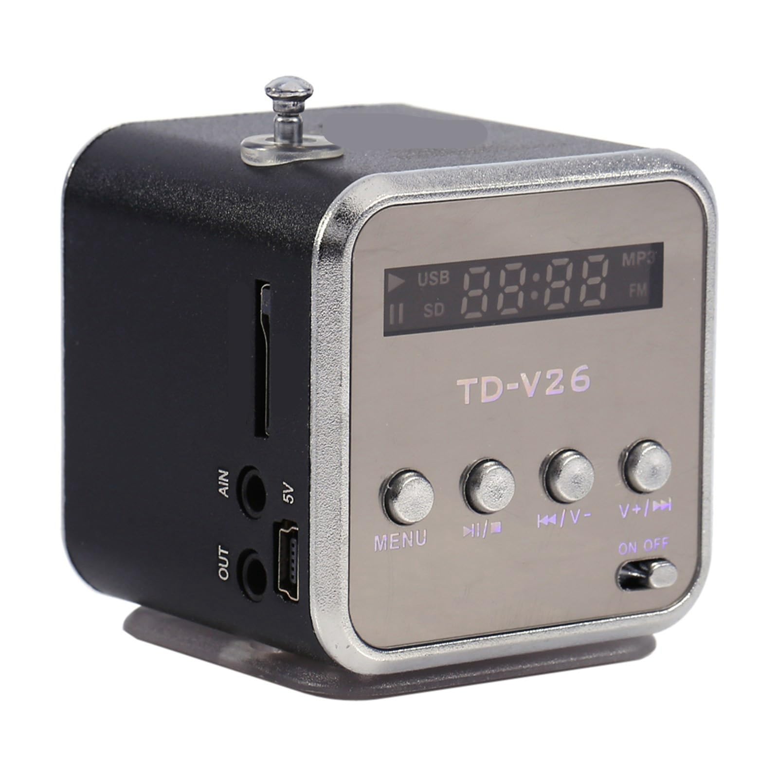 Lazmin Mini Portable FM Radio Speaker, Digital Stereo MP3 MP4 Music player Support TF Card USB Disk FM (黑色)