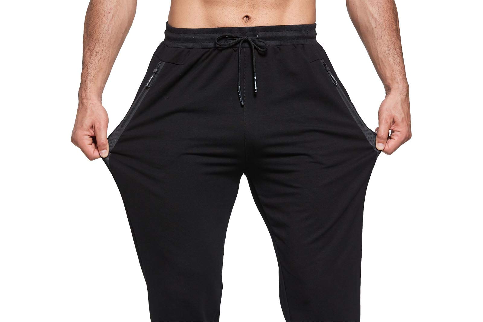 Tansozer Jogginghose Herren Baumwolle Trainingshose Sweatpants Männer Sporthose Herren Lang Fitness Hosen Herren Reissverschluss Taschen Ohne Bündchen Trackpants Schwarz XL 7