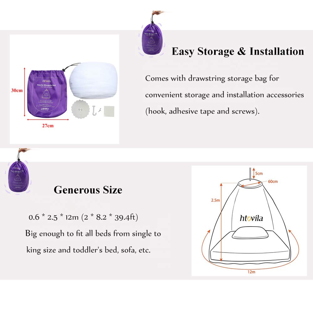 Htovila Universal White Dome Mosquito Mesh Net Easy Installation Hanging Bed Canopy Netting for Single to King Size Beds Hammocks Cribs: Baby