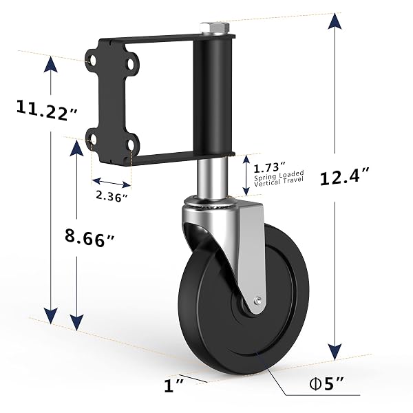 RONLAP GATE CASTER WHEELS SPRING LOADED FOR WOODEN METAL TUBE SWING FENCE GATES HEAVY DUTY OUTDOOR FARM GATE ROLLER, 250LBS, UPGRADED 5 INCHES, 2 PACK