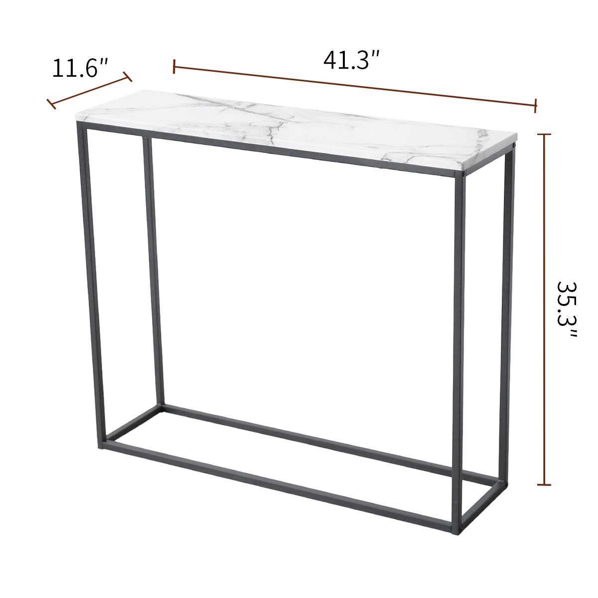 Roomfitters Sofa Console Table Marble Print Top Metal Frame Accent
