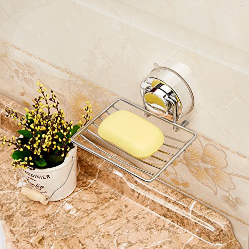 changhao 2 Pack Soap Dish Holder, Super Powerful Vacuum Suction Cup Soap Saver - for Bathroom & Kitchen - Easy Installation and No Drilling Stainless Steel