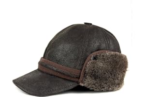 Men’s Shearling Leather Trapper Hat – Aviator Winter Cap with Genuine Sheepskin Ear Flaps Russian Ushanka