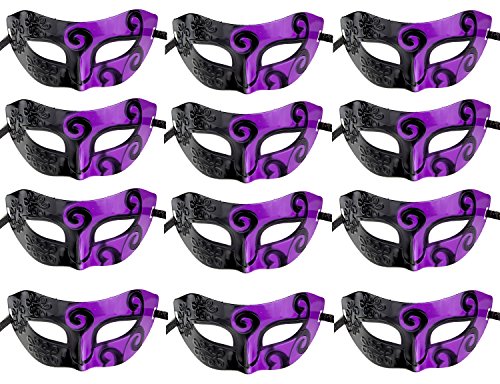 ECOSCO 12pcs Masquerade Masks Women Men Mardi Gras Venetian Ball Party Masks Bulk Wholesales (12pcs Black&Purple)
