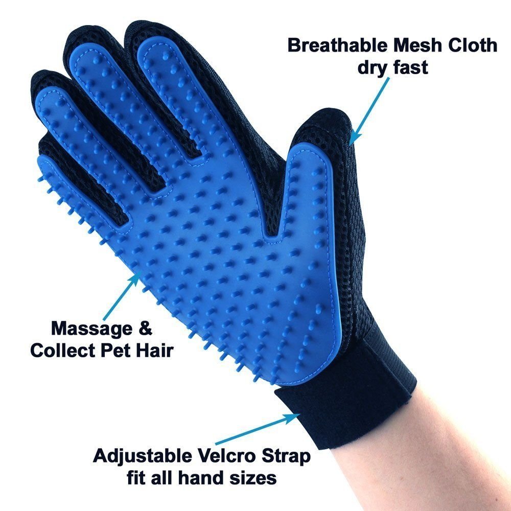 Pet Grooming Glove and Deshedding Glove Brush Best for Dogs & Cats Long & Short Fur Massage Tool with Enhanced Five Finger Design (1 Pair Blue)