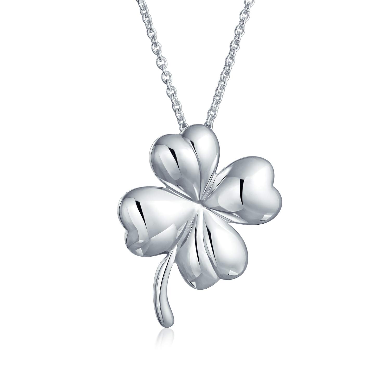 Bling Jewelry Good Luck Fortune Irish Shamrock Shape Lucky Charm Four Leaf Clover Pendant Necklace For Women Teen Polished .925 Sterling Silver โ image 1