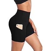 DAYOUNG Women Yoga Shorts High Waist Tummy Control Workout Biker Running Athletic Compression Short with Pockets