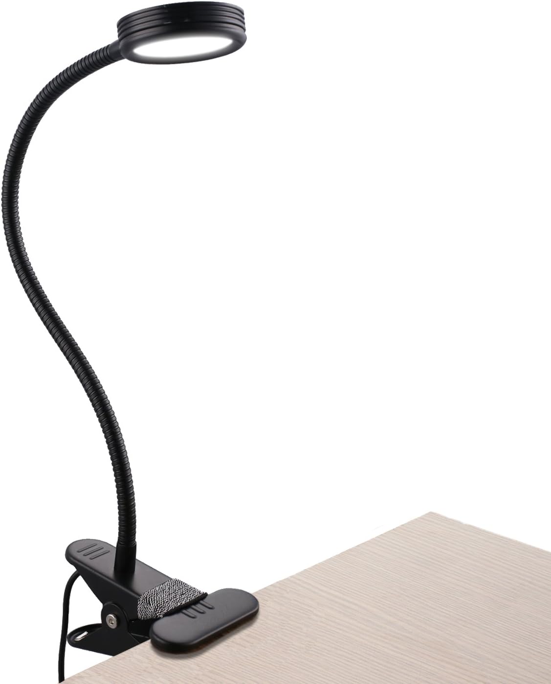 LED Clip On Reading Light Eye Protection Book Light Bed Beside Desk Lamp 3W 3 Colors 2 Brightness Dimmable with Flexible Gooseneck (Black) [Energy Class A+++]