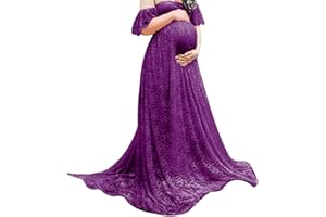 Eioflia Maternity Photography Dress Lace Fancy Pregnancy Gown Off Shoulder Floral for Pregnant White S