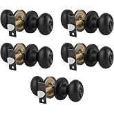 Gobrico 5 Pack Black Door Knob Oval Door Knobs Privacy Door Handles for Bed and Bath Interior Door Knob Egg Shaped Stainless Steel