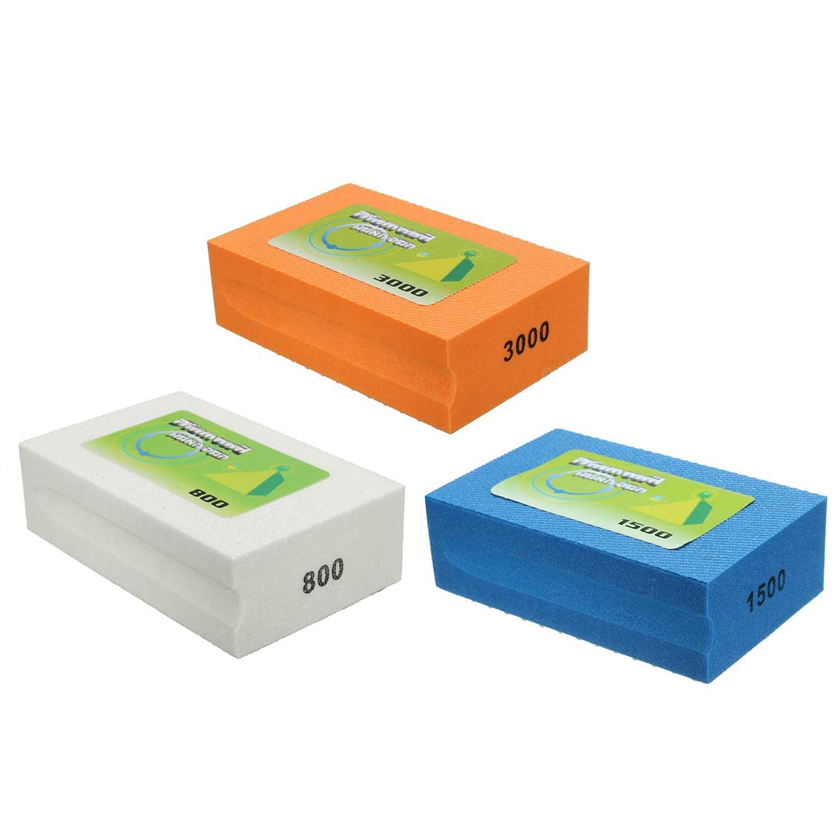 Boxonly 3 PCS Sanding Blocks 800 Grits+1500 Grits+3000 Grits Polishing Grinding Block Diamond Polishing Hand Pads Block for Granite Marble Glass Grinding