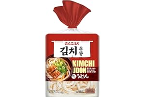 GARAK Kimchi Soup Udon Noodles (3 Packs) – Thick Japanese-Style Korean Noodles with Seasoning, Ready in 2 Minutes, Perfect for Quick Meals (645g / 22.75oz)