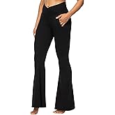Sunzel Flare Leggings for Women with Pockets, Crossover Yoga Pants with Tummy Control, High Waisted and Wide Leg Side Pockets