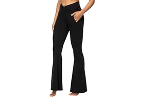 Sunzel Flare Leggings for Women with Pockets, Crossover Yoga Pants with Tummy Control, High Waisted and Wide Leg