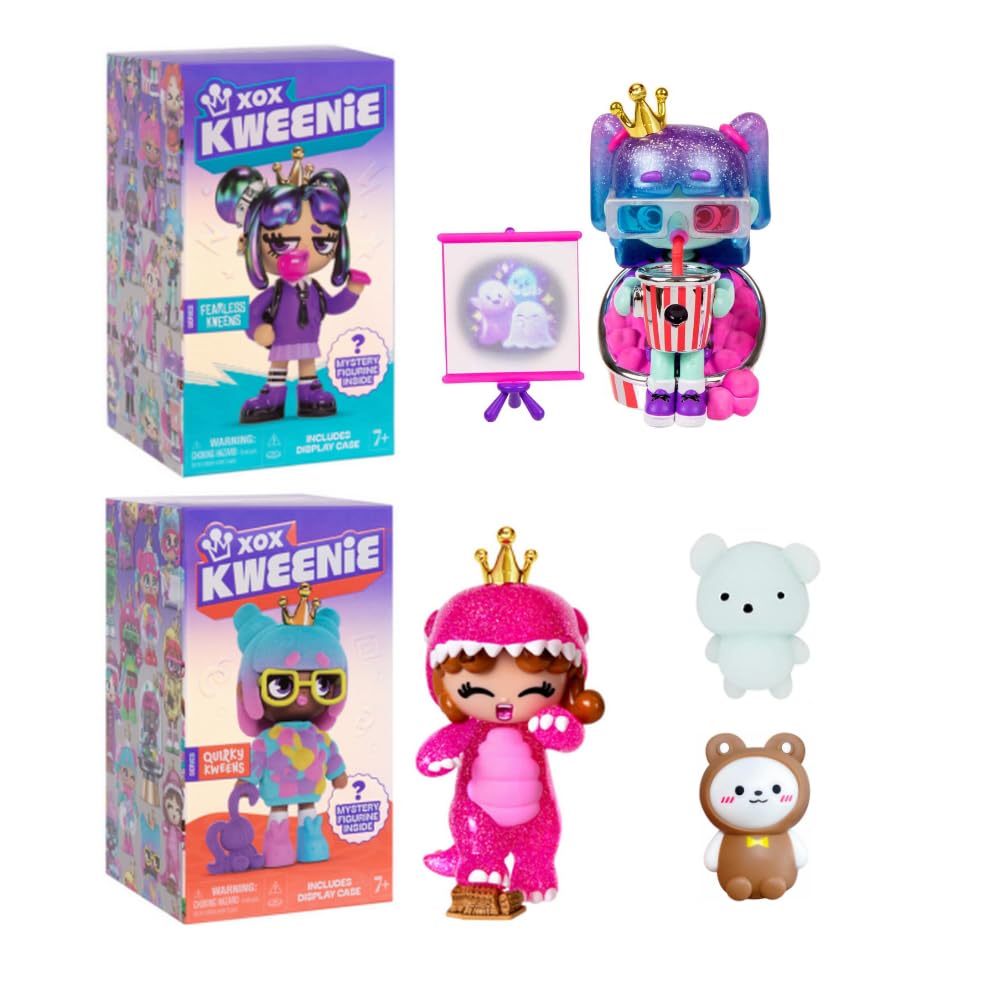 Photo 1 of INCREDITOYZ XOX Kweenie 4 Inch Mystery Figurine 2-Pack Bundled Gift Set - Quirky Kweens and Fearless Kweens Collectable Doll Toys Series Includes Display Case (2024 New Toys)