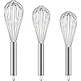 Ouddy Stainless Steel Whisk Set 8"+10"+12", Kitchen Whisk Balloon Whisks for Cooking Egg Beater Wire Wisk Wisking Tool for Bl