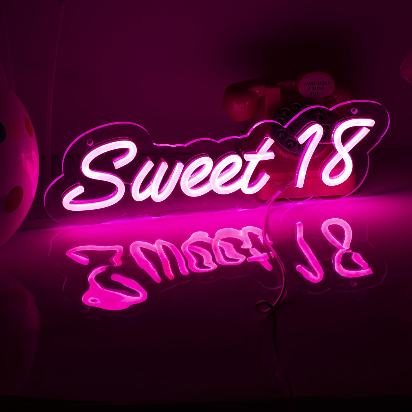 Photo 1 of NINTHVEENSweet 18 Neon Sign Pink LED Neon Sign for 18th Happy Birthday Party Decor USB Powered Led sign For Teenager Birthday Gifts Girl Bedroom Wall Decor Preppy Room Decor(14.17 * 4.13inches)
