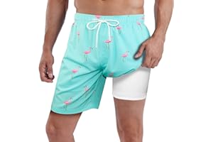 MILANKERR Men Swim Trunks 7" Swim Shorts Bathing Suit with Compression Liner Stretch No Chafed 18-21" Length