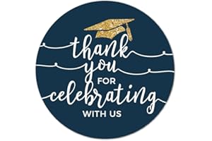 Andaz Press Navy Blue and Gold Glittering, Graduation Circle Labels, Thank You for Celebrating with US, 40-Pack Graduation Stickers Custom Graduation Thank You Stickers Class of 2024