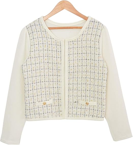 Amazon ラメツイードダブルボタンジャケット風カーディガン カーディガン 01 アイボリー カーディガン ボレロ 通販