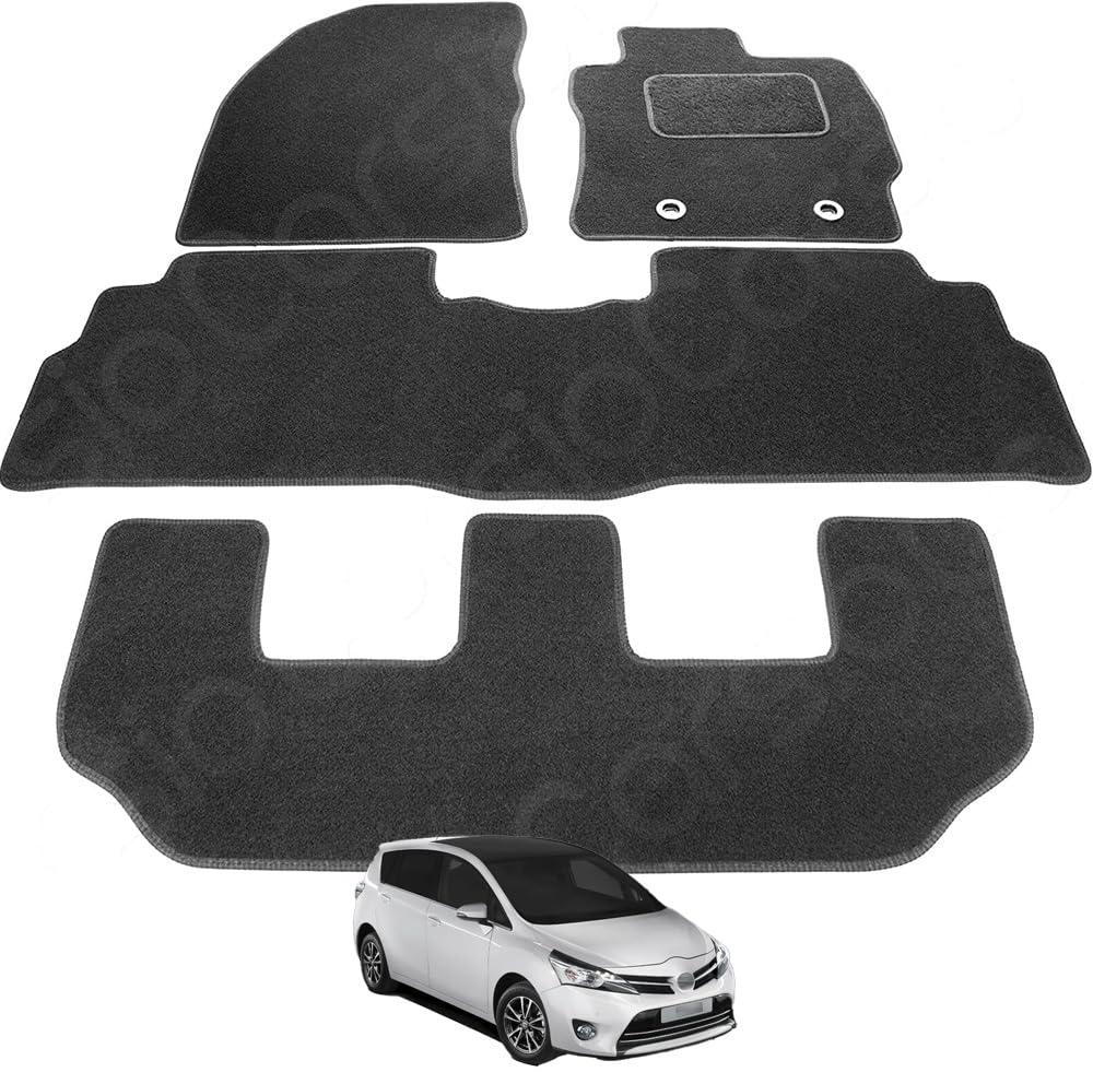 Carsio Carpet Car Mats For Toyota Verso Facelift 2011 to 2018 (7 seater) 4 Piece Set Tailored Fit Floor Mat Complete Accessory Black Custom Fitted - All Weather, Anti-Slip Backing & Black Trim